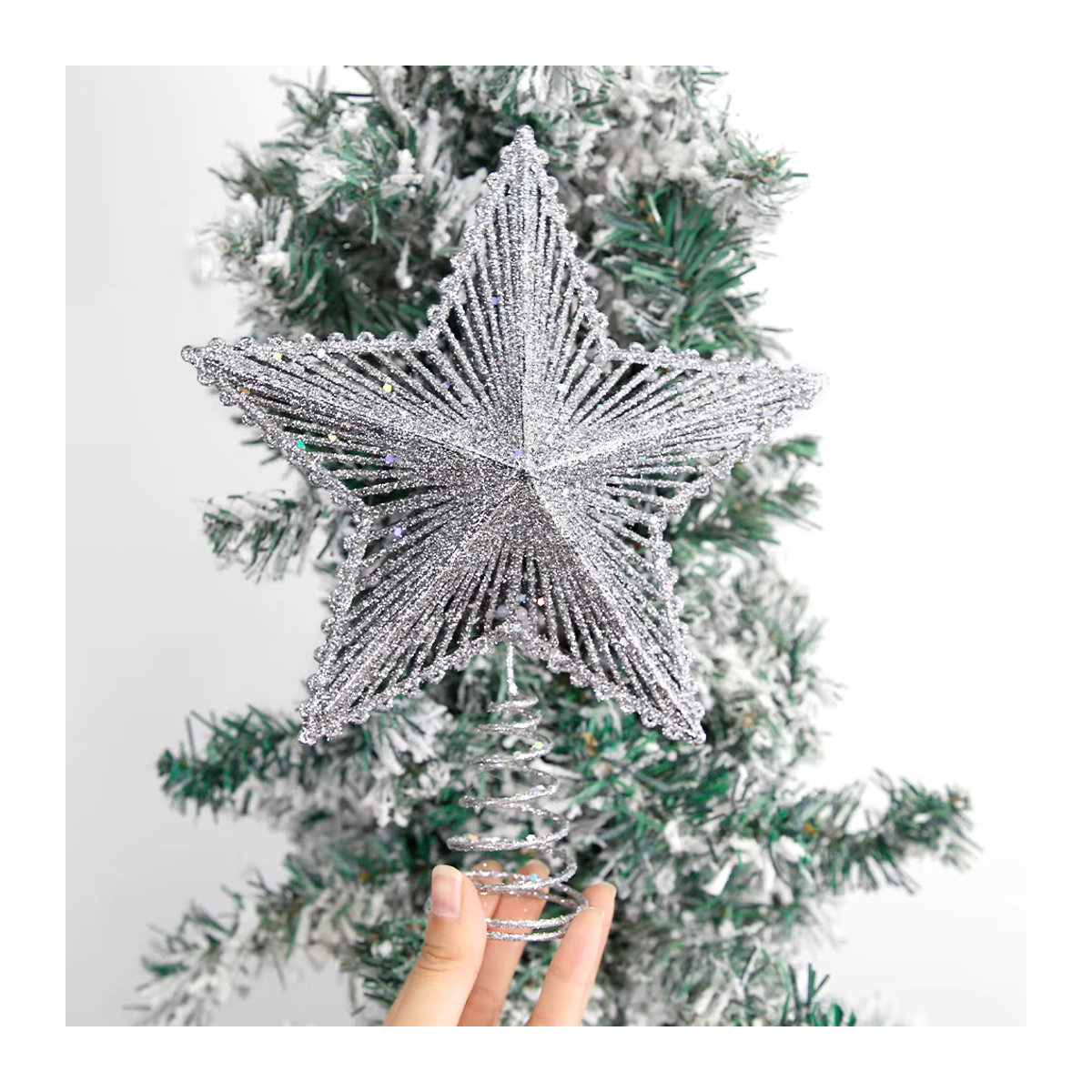 WakaParty Weihnachtsbaum-Baumspitze Stern in Gold und Silber mit Glitter-Effekt aus Kunststoff - Bild 4