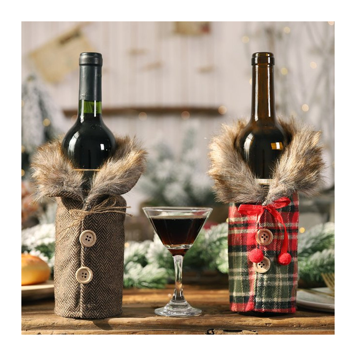 WakaParty Wein Flaschenhülle im Landhausstil mit Gestreiftem Plaid Design, Mehrfarbig, Textil - Bild 1