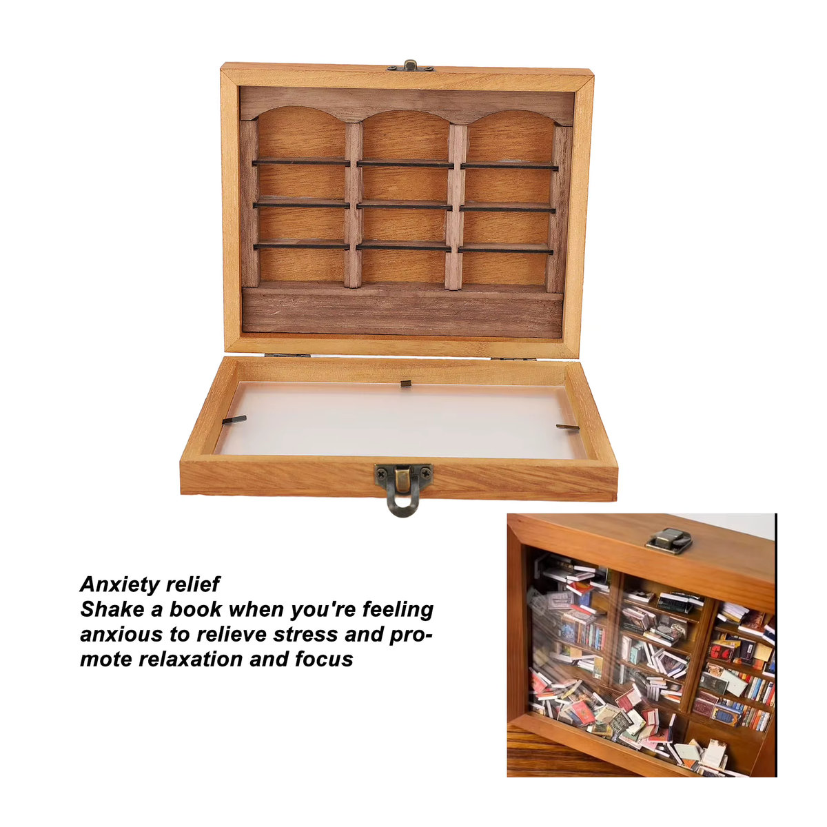 WALFRONT Miniatur Bücherregal Vitrine aus Holz in Braun als Deko-Ornament für Schreibtisch und Wohnzimmer - Bild 2