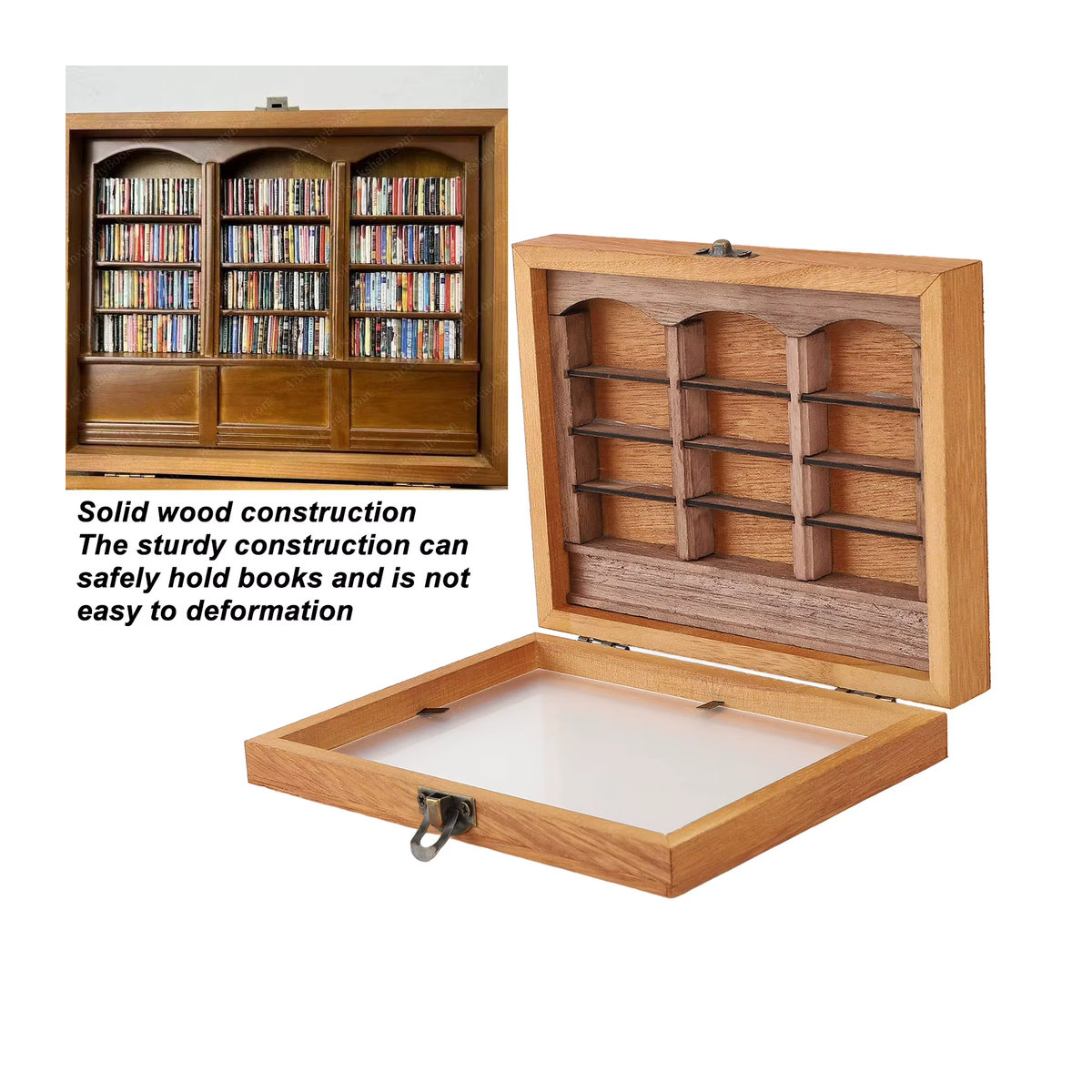 WALFRONT Miniatur Bücherregal Vitrine aus Holz in Braun als Deko-Ornament für Schreibtisch und Wohnzimmer - Bild 3