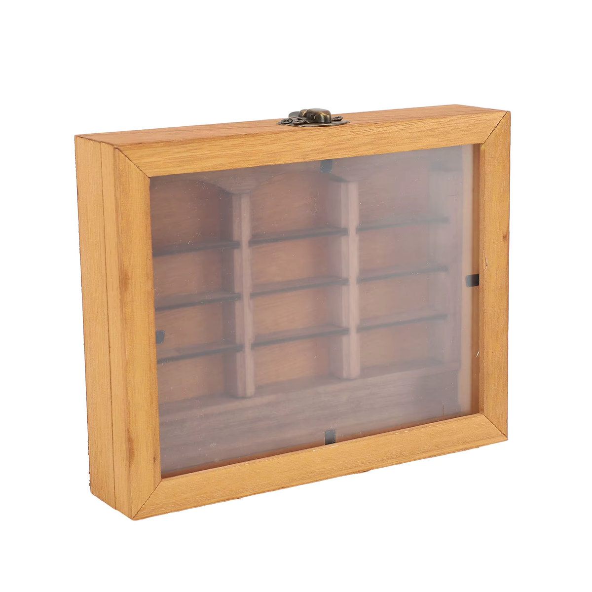 WALFRONT Miniatur Bücherregal Vitrine aus Holz in Braun als Deko-Ornament für Schreibtisch und Wohnzimmer - Bild 5