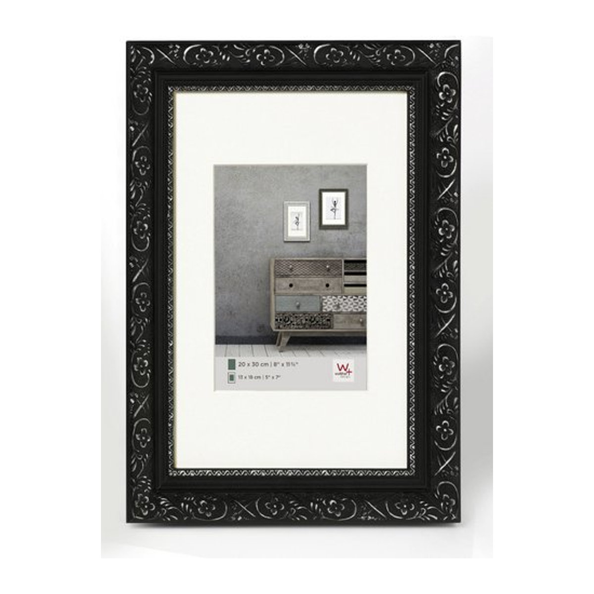 Walther Design Barock Bilderrahmen aus Holz mit Glas und Passepartout, Schwarz, B x H: 36,8 x 47 cm - Bild 1