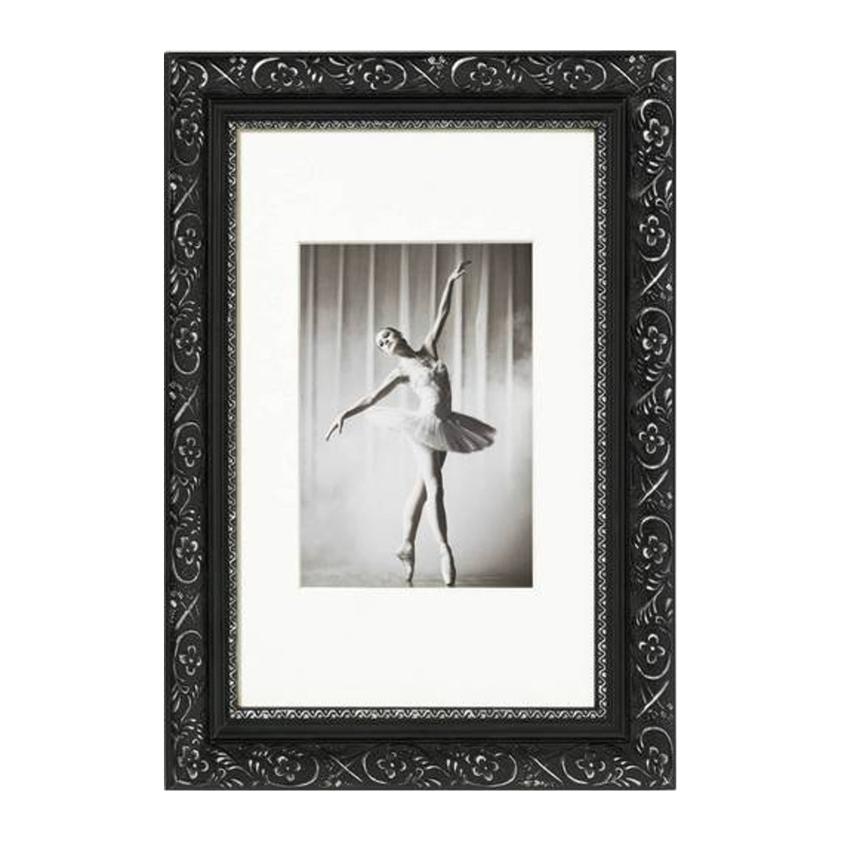 Walther Design Barock Bilderrahmen aus Holz mit Glas und Passepartout, Schwarz, B x H: 36,8 x 47 cm - Bild 3