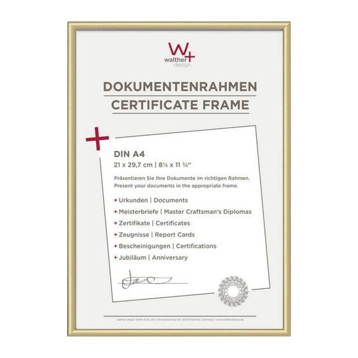Walther Design New Lifestyle Bilderrahmen KV130G Gold, B/H: 22,2 x 31 cm, Kunststoff mit Passepartout für DIN A4 - Bild 1