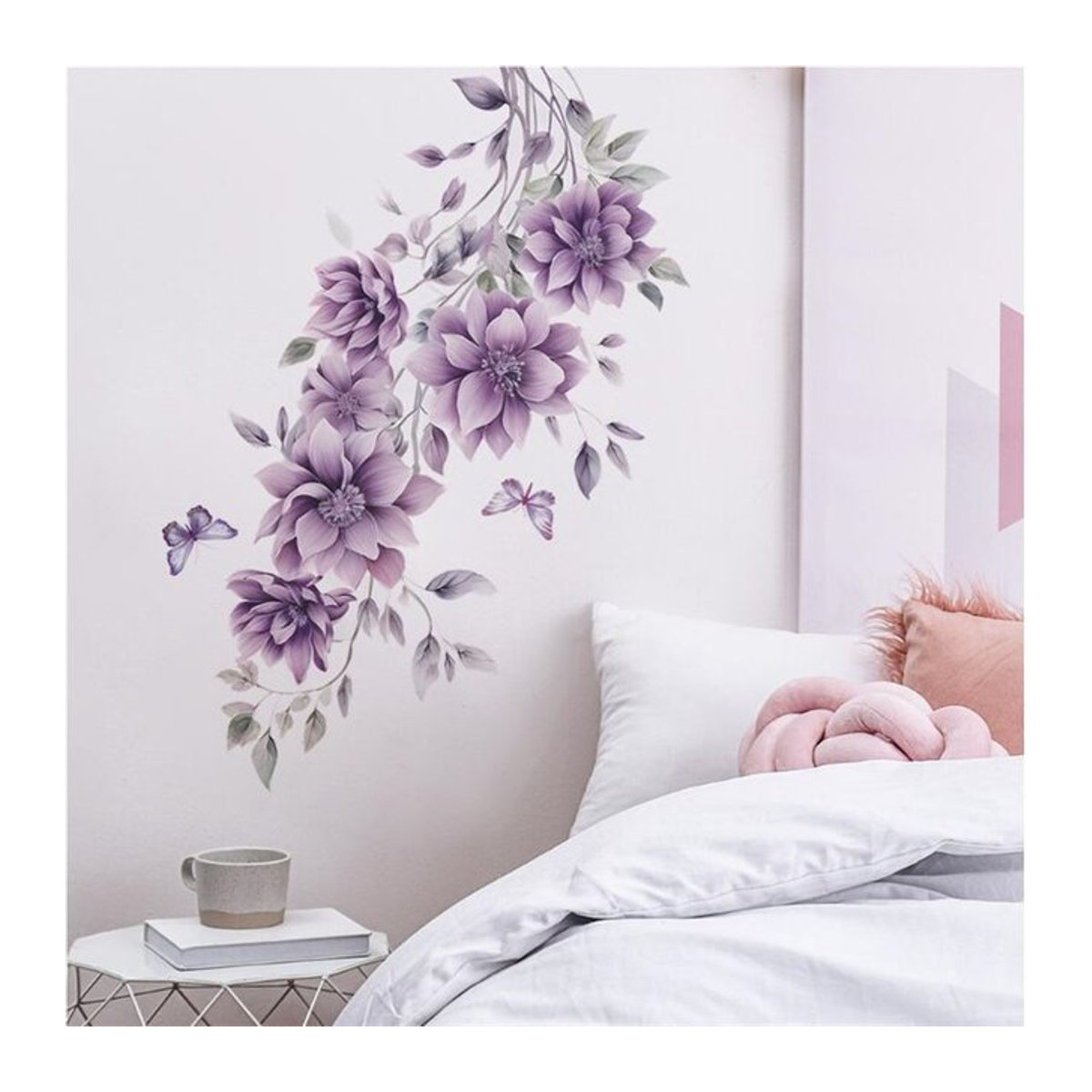 Wanda Aufkleber mit lila Blumen und Schmetterlingen zur Glasdekoration für Schlafzimmer und Wohnzimmer, B: 35 cm, H: 60 cm - Bild 1