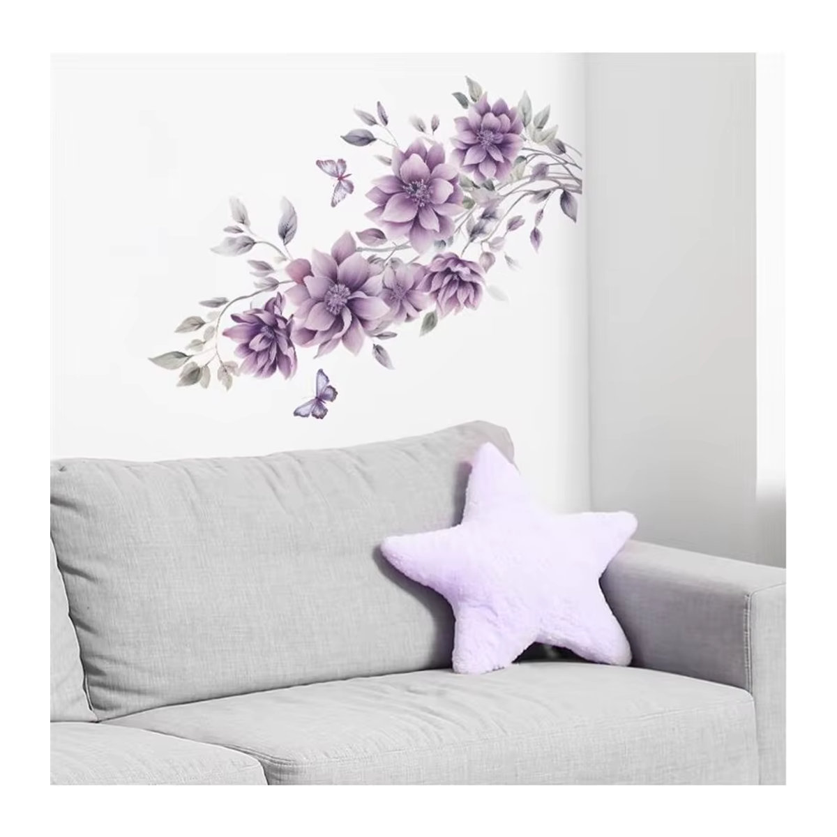 Wanda Aufkleber mit lila Blumen und Schmetterlingen zur Glasdekoration für Schlafzimmer und Wohnzimmer, B: 35 cm, H: 60 cm - Bild 2