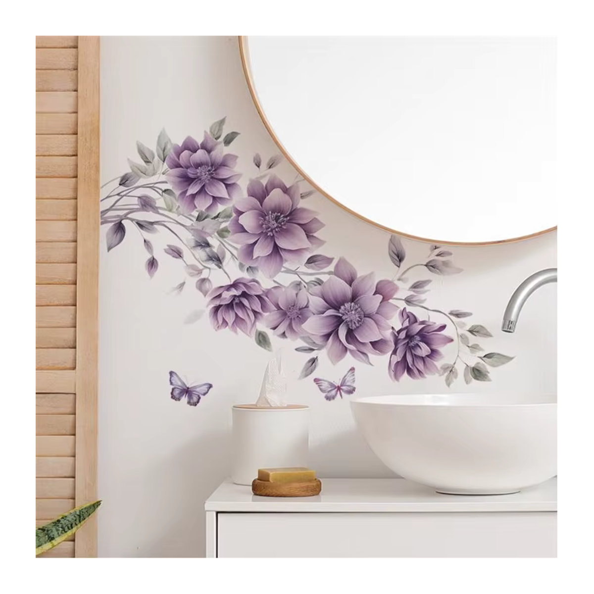 Wanda Aufkleber mit lila Blumen und Schmetterlingen zur Glasdekoration für Schlafzimmer und Wohnzimmer, B: 35 cm, H: 60 cm - Bild 3