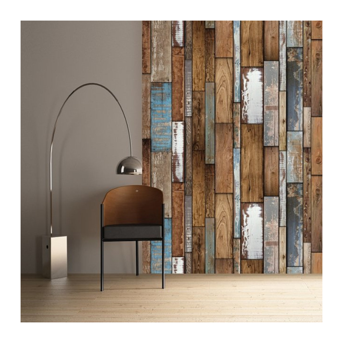 Wandaufkleber in Retro-Holzmaserung von ctzsoop, wasserfeste und ölbeständige PVC Wanddekoration in Braun und Mehrfarbig - Bild 1