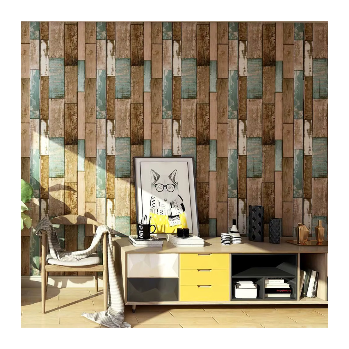 Wandaufkleber in Retro-Holzmaserung von ctzsoop, wasserfeste und ölbeständige PVC Wanddekoration in Braun und Mehrfarbig - Bild 3