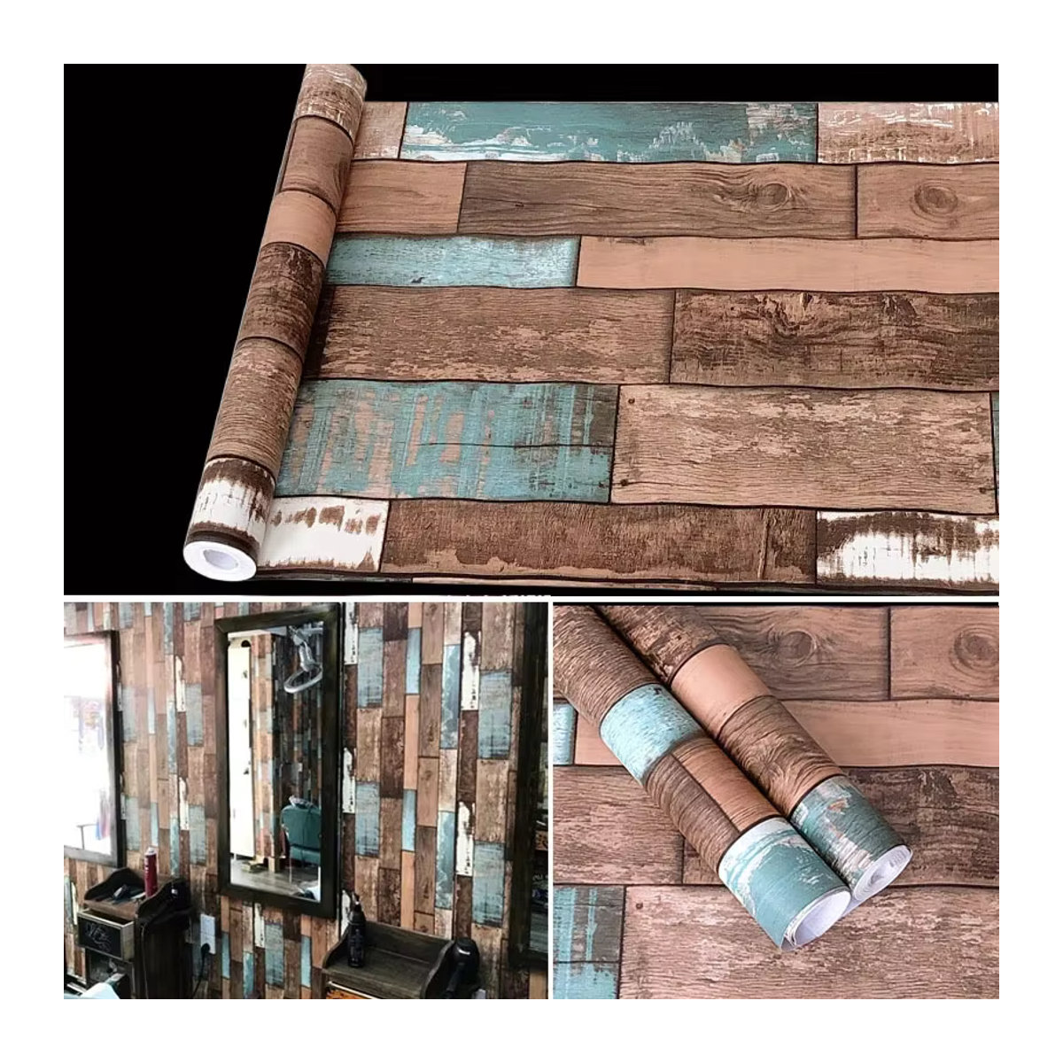 Wandaufkleber in Retro-Holzmaserung von ctzsoop, wasserfeste und ölbeständige PVC Wanddekoration in Braun und Mehrfarbig - Bild 6