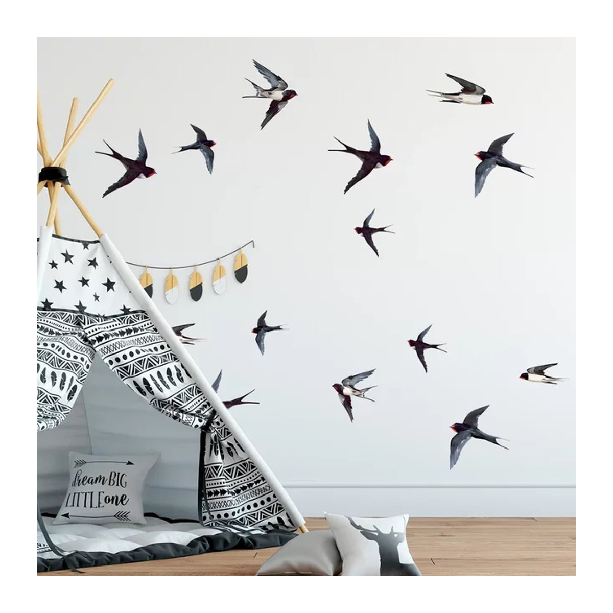 Wandaufkleber mit Aquarell-Schwalben im skandinavischen Design von BRUP, mehrfarbig, ideal für Wohnzimmer, Schlafzimmer und Kinderzimmer - Bild 1