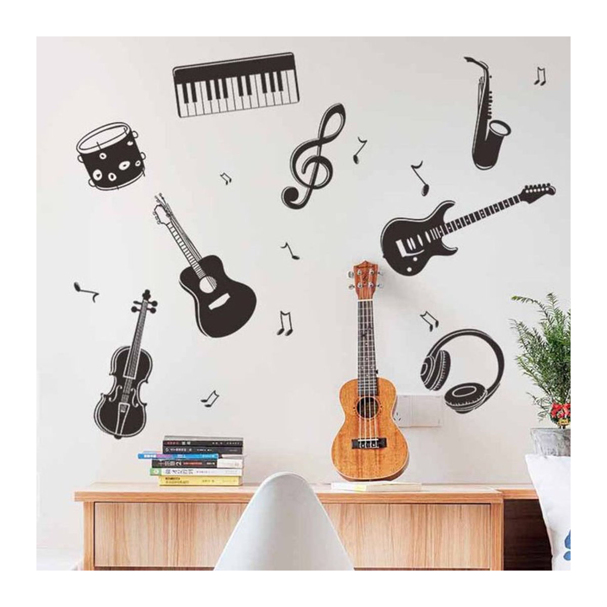 Wandaufkleber mit Gitarre und Klavier Motiv in Schwarz zur Wanddekoration für Schlafzimmer und Klassenzimmer - Bild 1