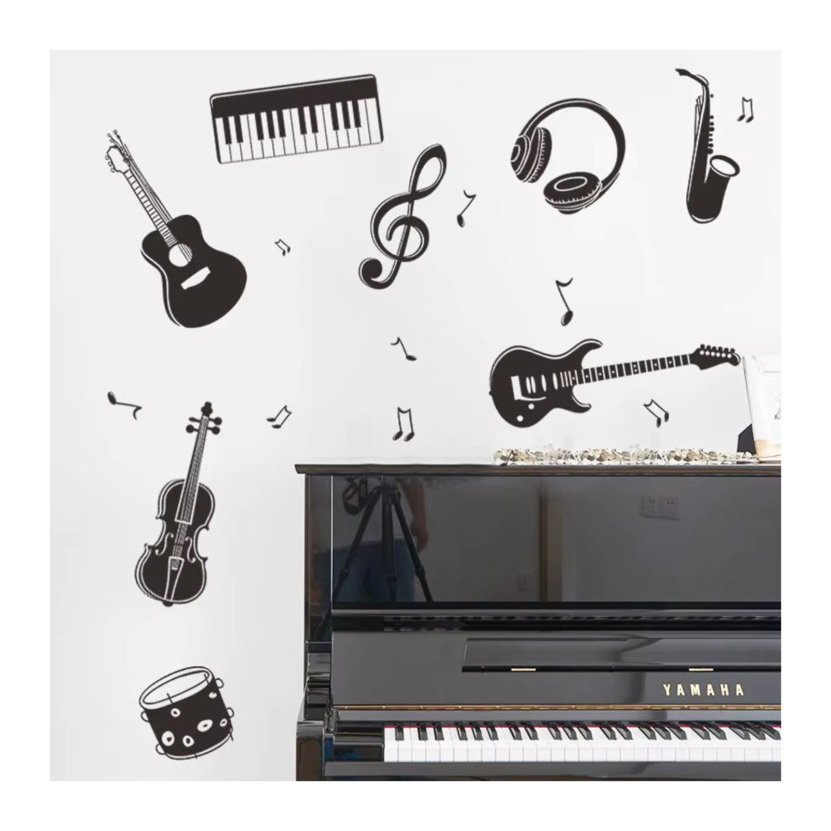 Wandaufkleber mit Gitarre und Klavier Motiv in Schwarz zur Wanddekoration für Schlafzimmer und Klassenzimmer - Bild 2