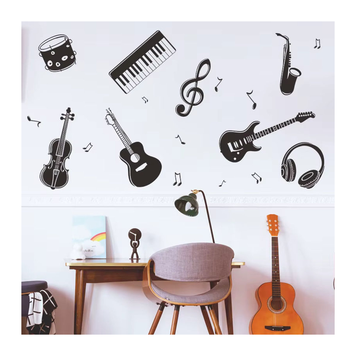 Wandaufkleber mit Gitarre und Klavier Motiv in Schwarz zur Wanddekoration für Schlafzimmer und Klassenzimmer - Bild 4