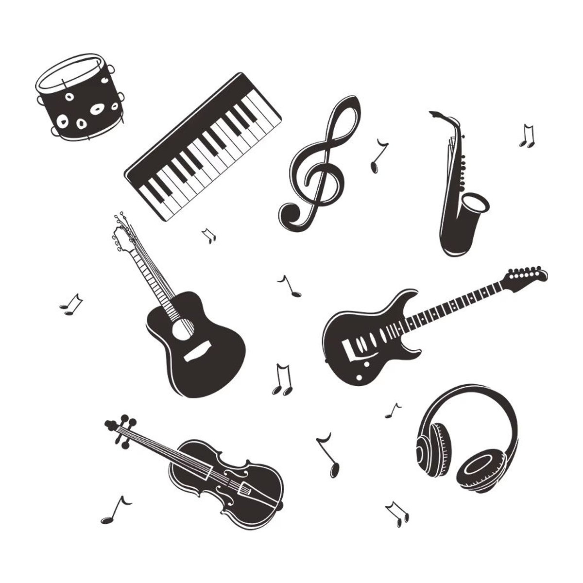 Wandaufkleber mit Gitarre und Klavier Motiv in Schwarz zur Wanddekoration für Schlafzimmer und Klassenzimmer - Bild 5