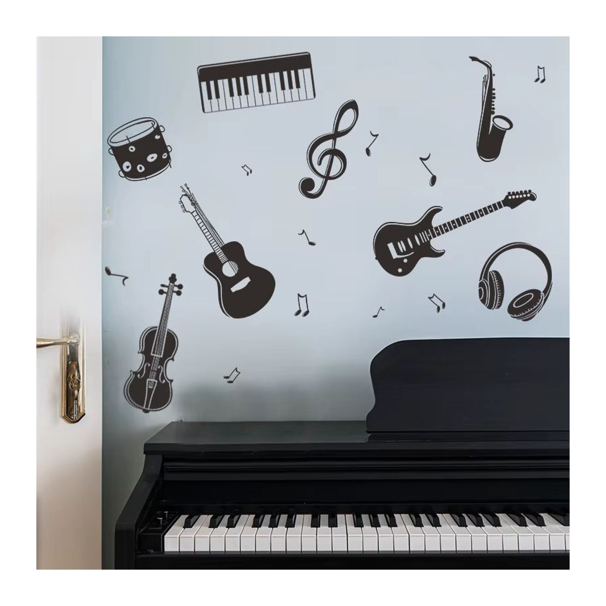 Wandaufkleber mit Gitarre und Klavier Motiv in Schwarz zur Wanddekoration für Schlafzimmer und Klassenzimmer - Bild 6