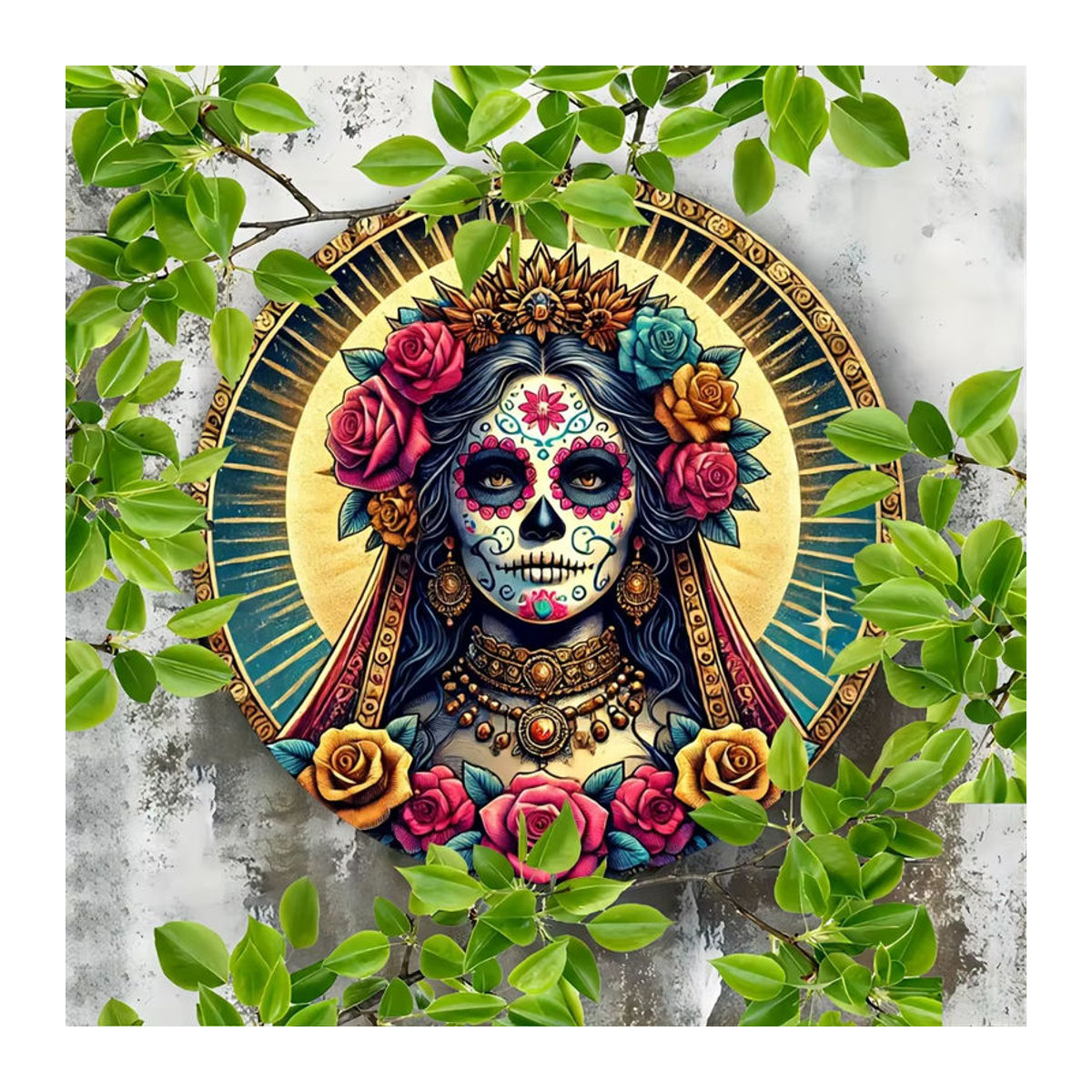 Wandbehang Day of the Dead von Hello Young aus Metall, mehrfarbiges Zuckerskelett-Porträt, B/H: 20,3 x 20,3 cm - Bild 2