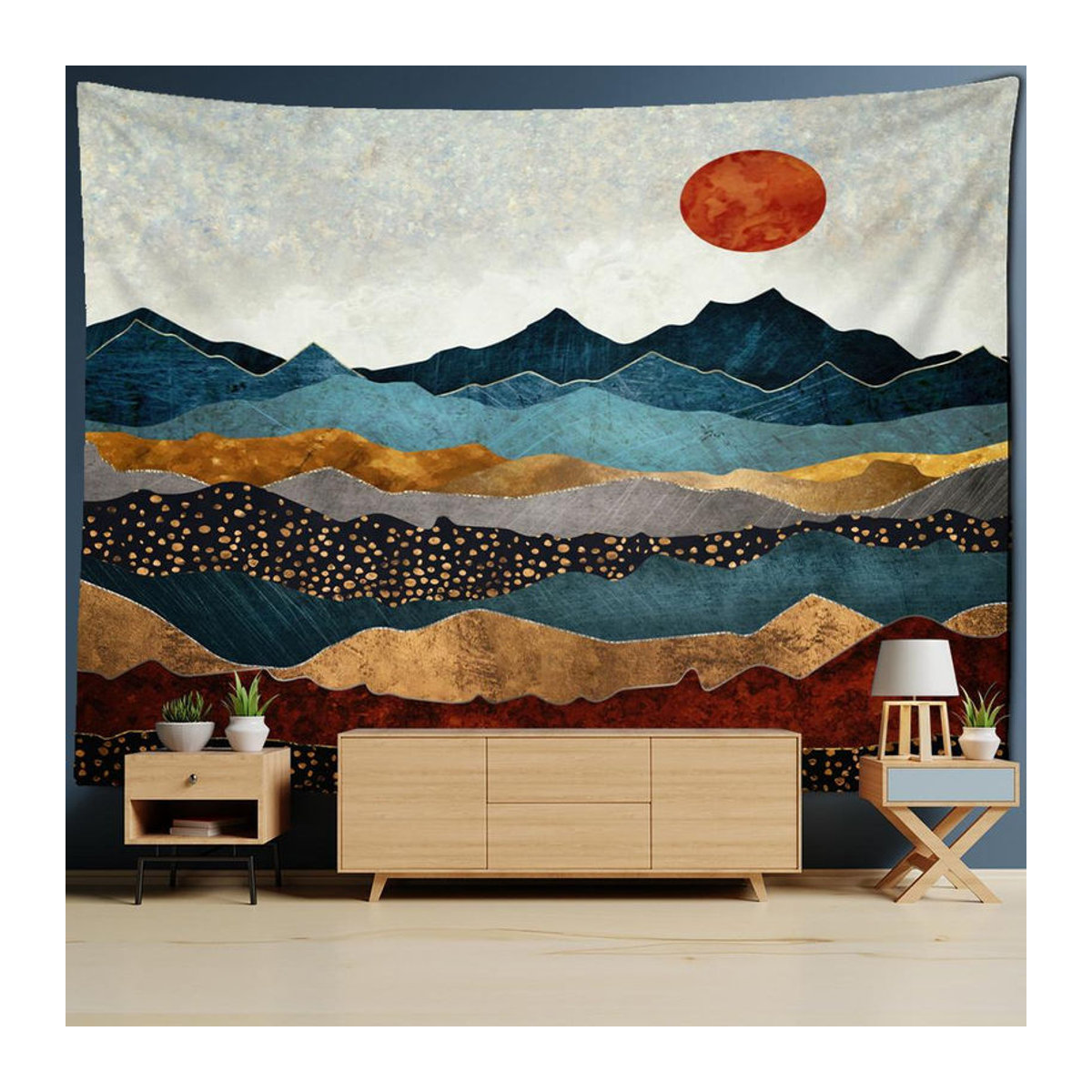 Wandbehang Super Six mit Landschaftsmotiv Berge und Flüsse im Bohemian Retro Stil, mehrfarbig, Textil, B: 320 cm, H: 182 cm - Bild 2