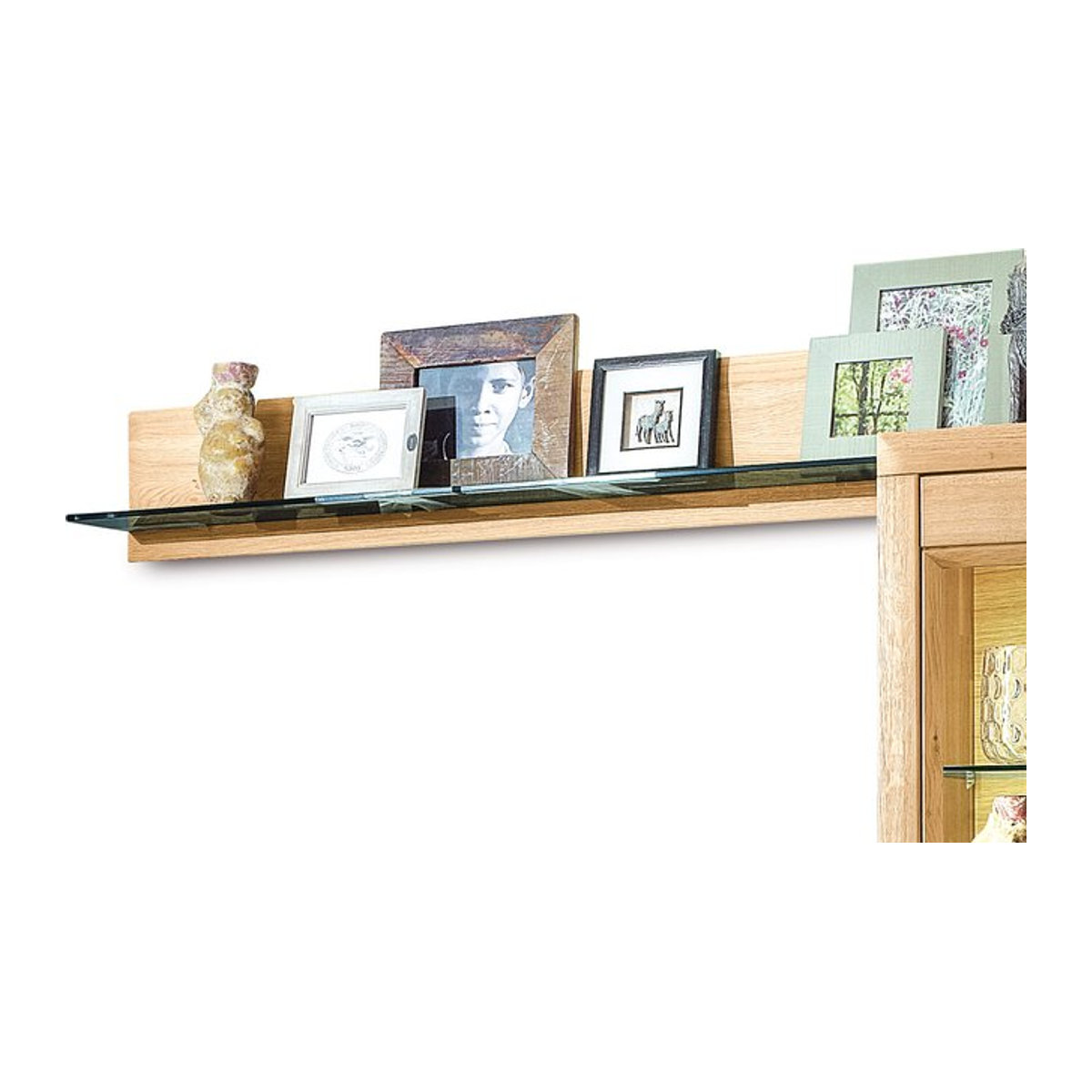 Wandboard Witlake ANCONA Wandregal aus Massivholz Eiche Natur und Glas, Modern, B: 204,2 cm, T: 23,2 cm, H: 23,2 cm - Bild 1