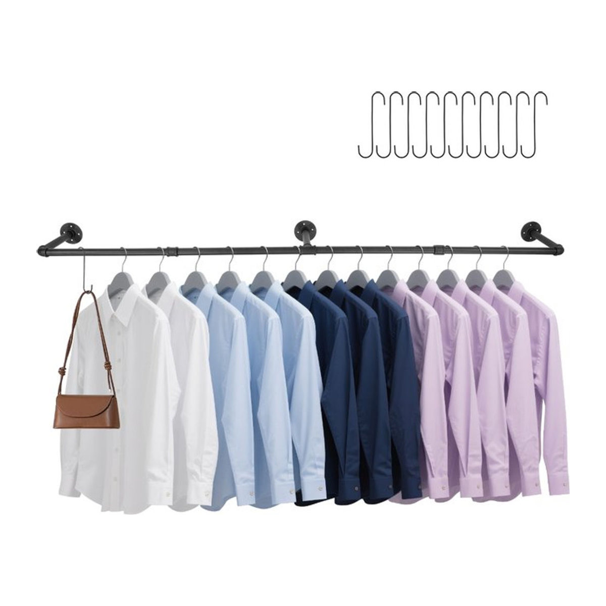 Wandgarderobe aus Metall im Industrial-Design mit 10 Haken, Schwarz, Höhe: 184 cm - Bild 1