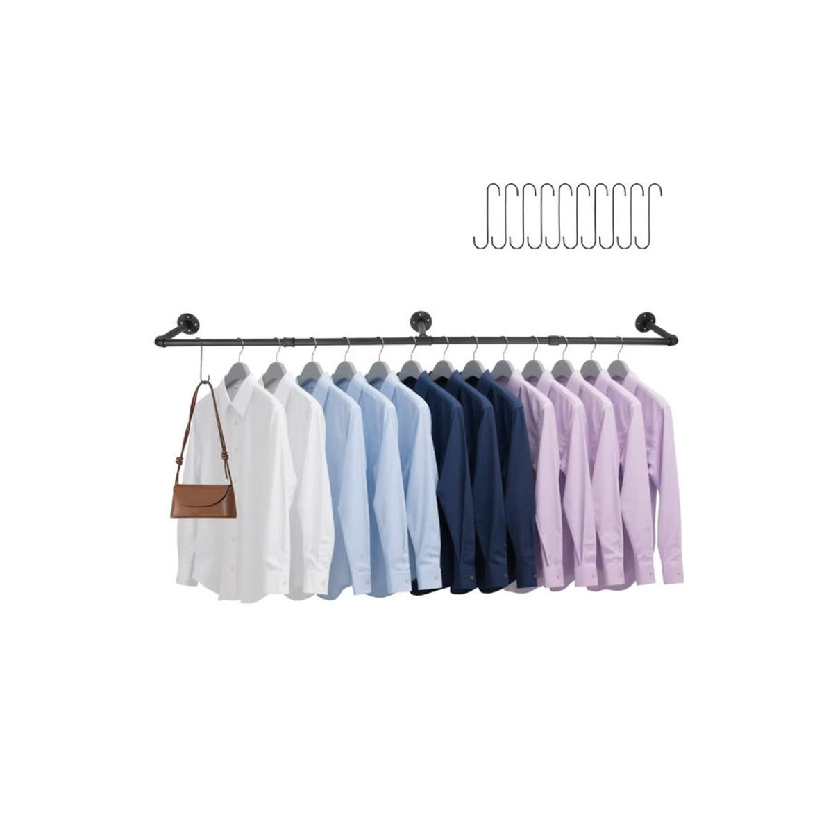 Wandgarderobe aus Metall im Industrial-Design mit 10 Haken, Schwarz, Höhe: 184 cm - Bild 4
