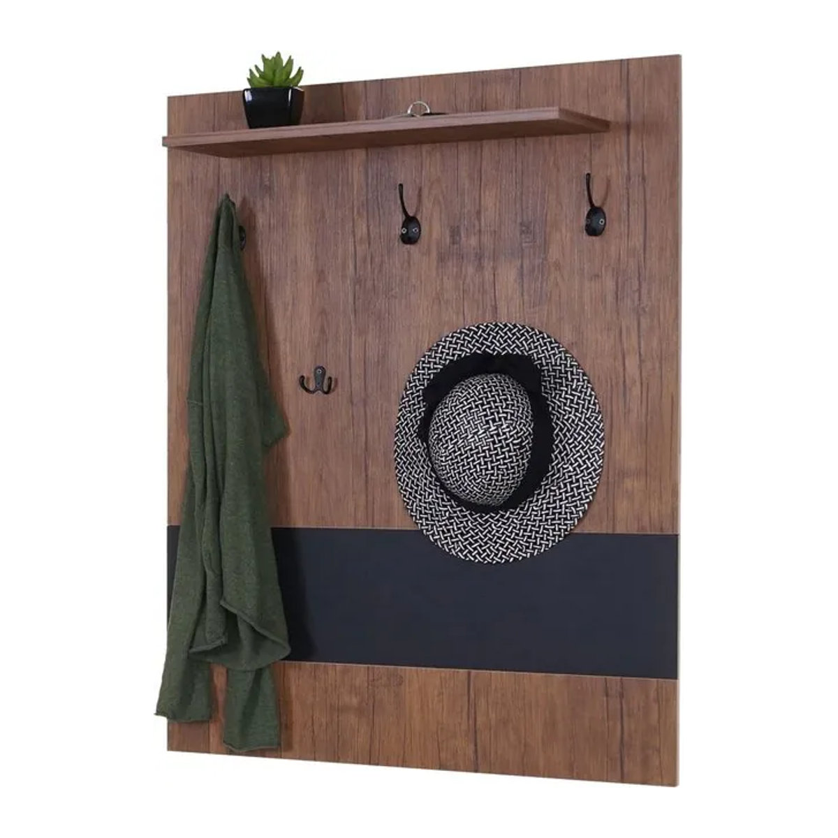 Wandgarderobe MCW-A27 Garderobenpaneel mit 5 Haken und 3D-Struktur in Wildeiche-Optik, B: 100 cm, H: 80 cm - Bild 1