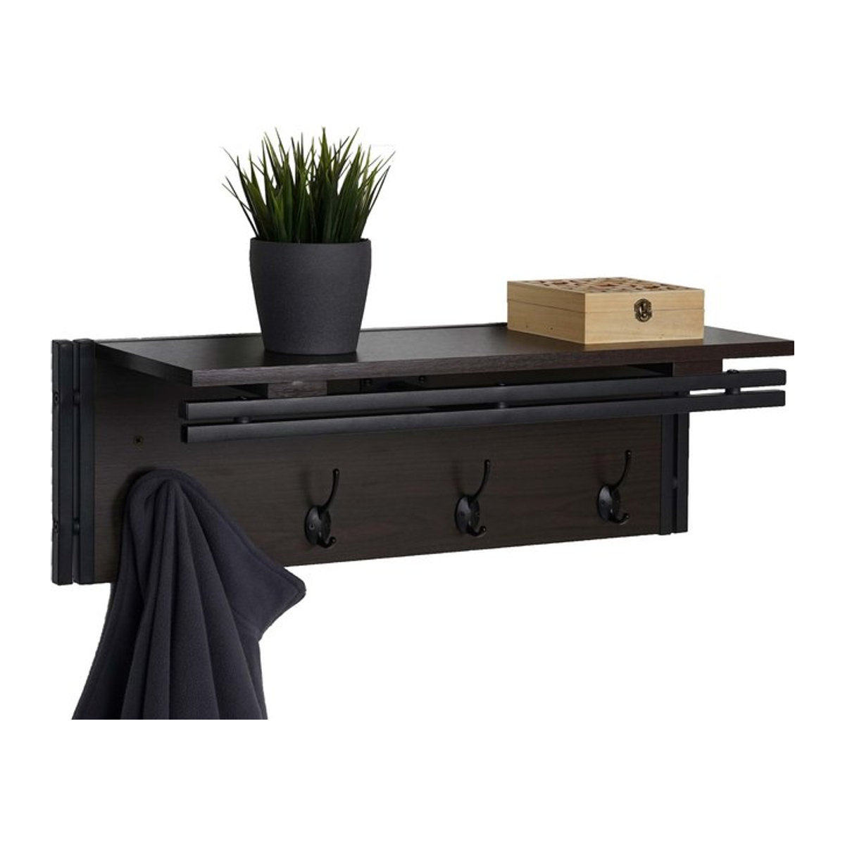 Wandgarderobe MCW-A27 mit Regal und 4 Haken in Braun, B/T/H: 75 x 24 x 24 cm - Bild 1