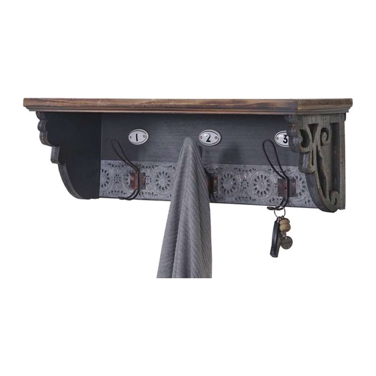 Wandgarderobe MCW aus massivem Tannenholz in Natur/Braun im Vintage Landhaus-Stil, B/T/H: 60 x 22 x 18 cm - Bild 1