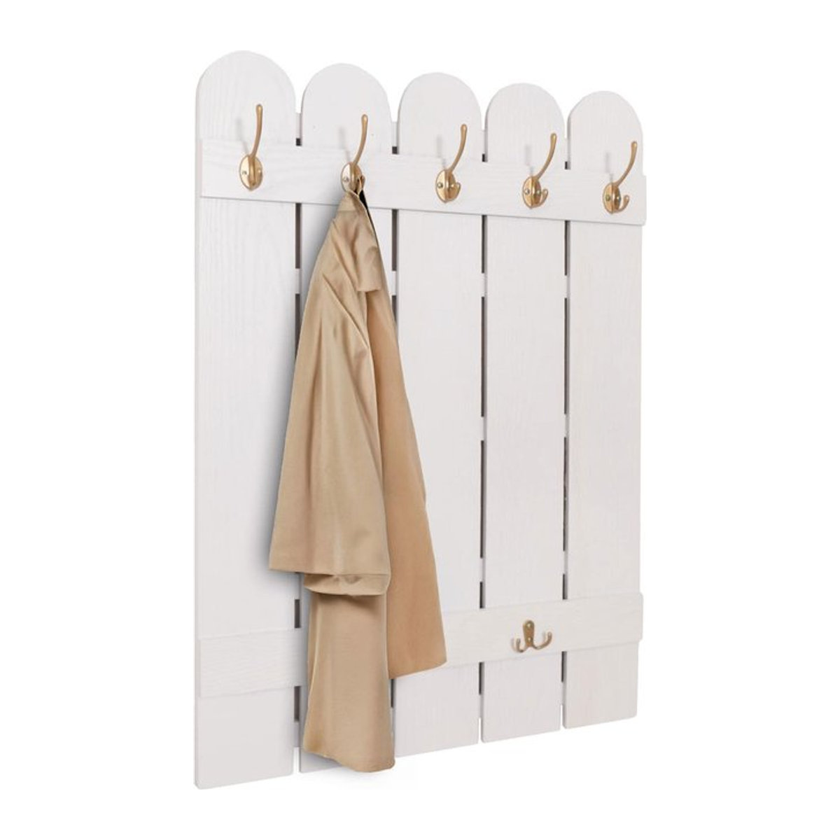 Wandgarderobe MCW-N95 aus Paulownia Holz in Weiß mit 7 Haken im Landhausstil, B: 86 cm, H: 60 cm - Bild 1