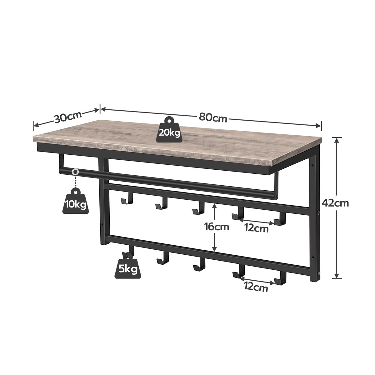 Wandgarderobe mit Regal im Industrial-Design in Beige und Natur aus Holzwerkstoff und Metall - Bild 3