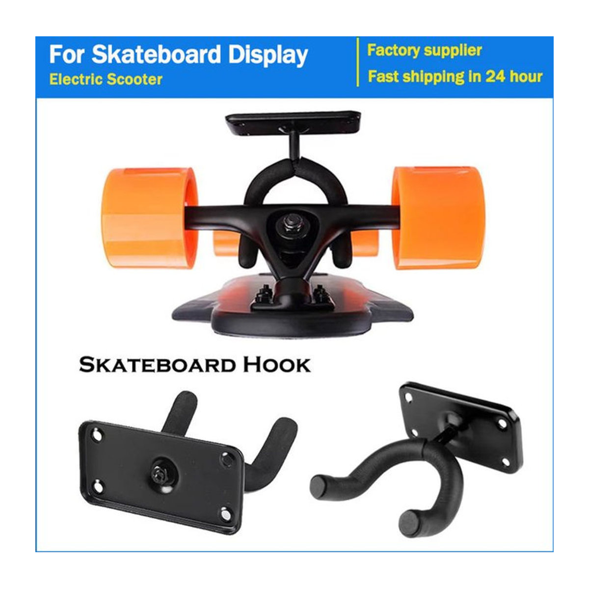 Wandhalterung für Skateboard-Deck und Longboard in Schwarz aus Metall im Industrial-Design - Bild 1
