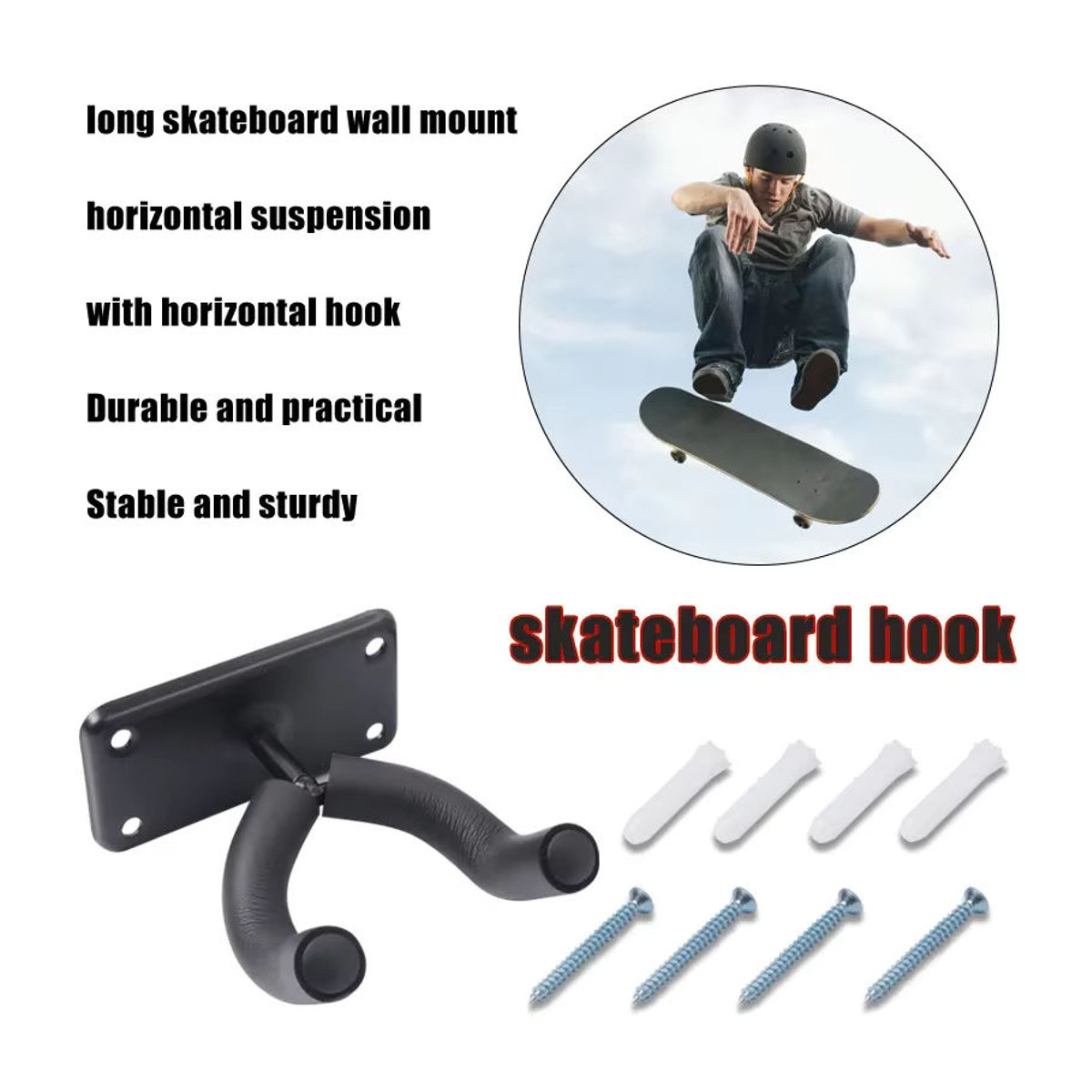 Wandhalterung für Skateboard-Deck und Longboard in Schwarz aus Metall im Industrial-Design - Bild 3