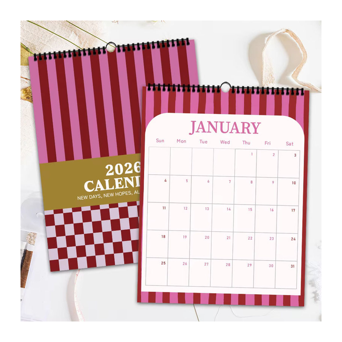 Wandkalender 2026 mit abstraktem geometrischem Morandi Design, 12 Monatsplaner in mehrfarbigem minimalistischem Stil aus Papier - Bild 3