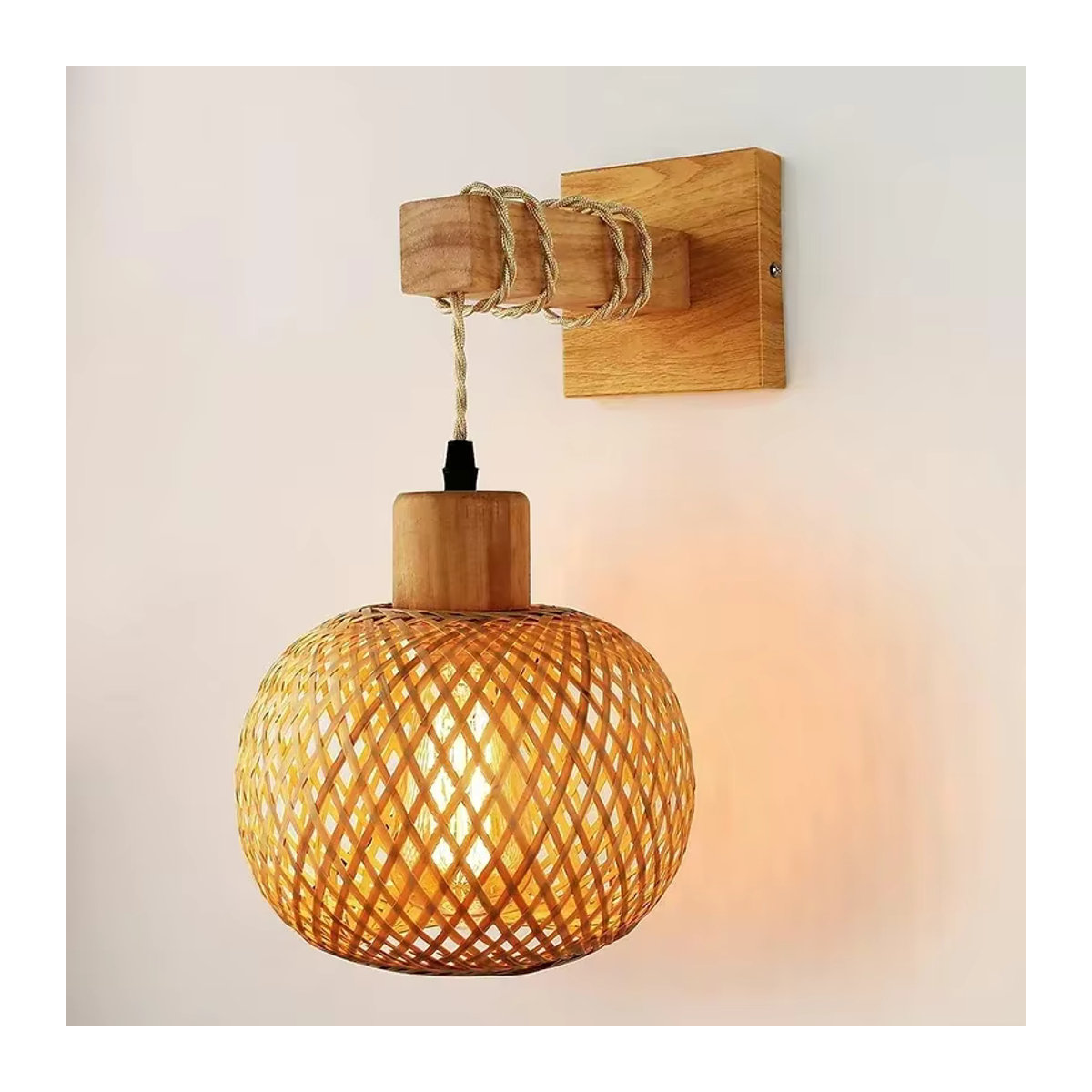 Wandleuchte ONEYLTT aus Bambus und Rattan in Braun im Bohemian Stil mit E27 Fassung - Bild 2