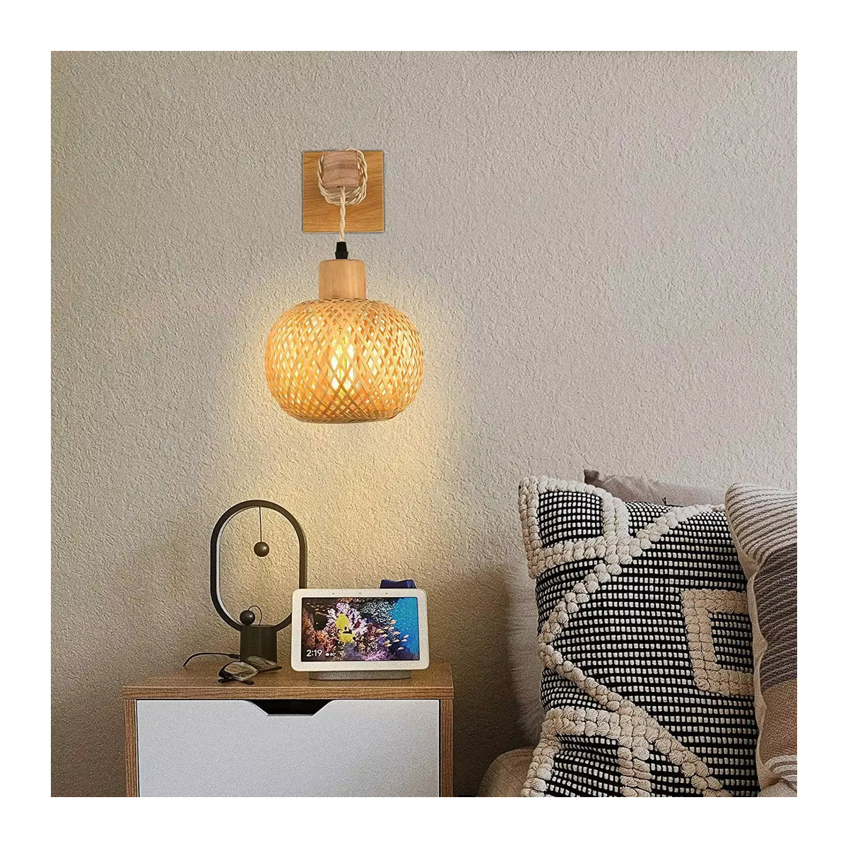 Wandleuchte ONEYLTT aus Bambus und Rattan in Braun im Bohemian Stil mit E27 Fassung - Bild 3