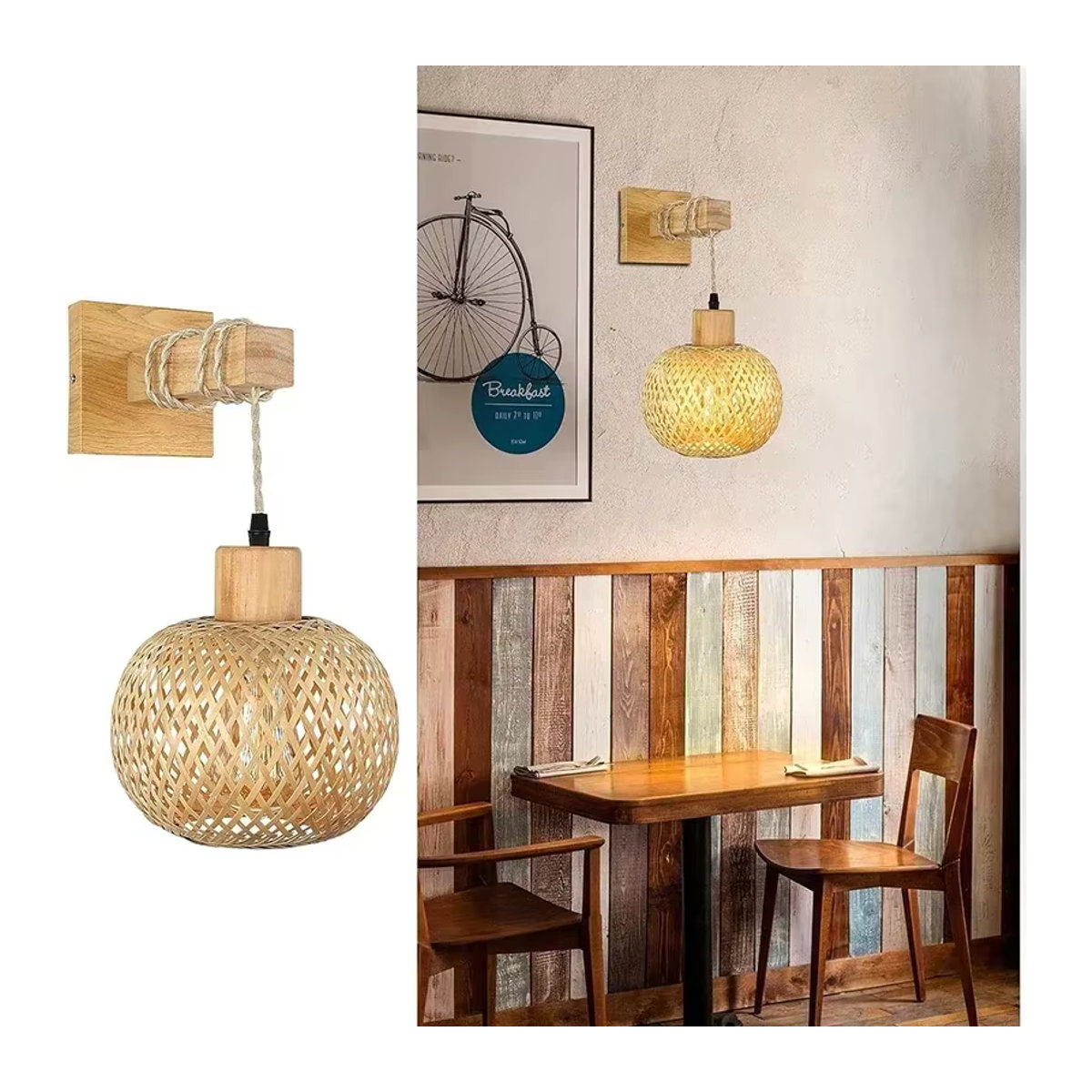 Wandleuchte ONEYLTT aus Bambus und Rattan in Braun im Bohemian Stil mit E27 Fassung - Bild 5
