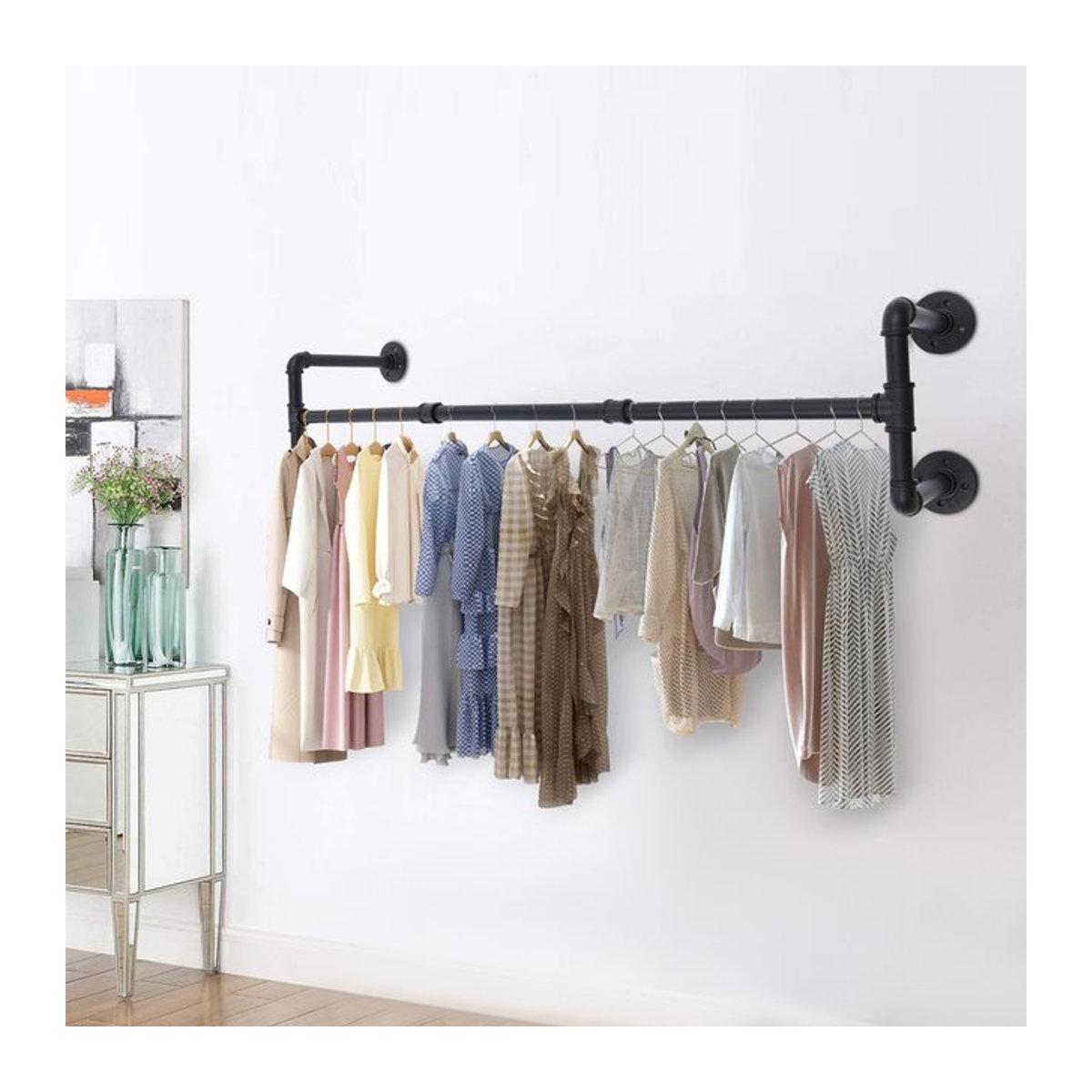 Wandmontierte Kleiderstange im Industrial-Stil aus Metall in Schwarz - Bild 1