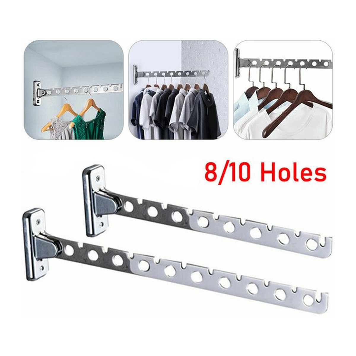 Wandmontierte Wandgarderobe aus Edelstahl mit 8 bis 10 Löchern als klappbarer Kleiderhaken und platzsparender Wäscheständer für deine Schrankaufbewahrung - Bild 1