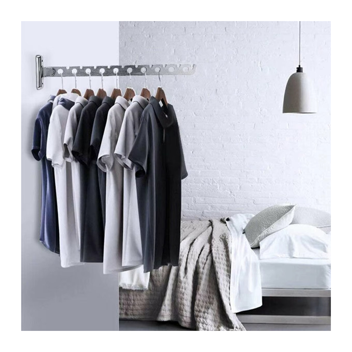 Wandmontierte Wandgarderobe aus Edelstahl mit 8 bis 10 Löchern als klappbarer Kleiderhaken und platzsparender Wäscheständer für deine Schrankaufbewahrung - Bild 4