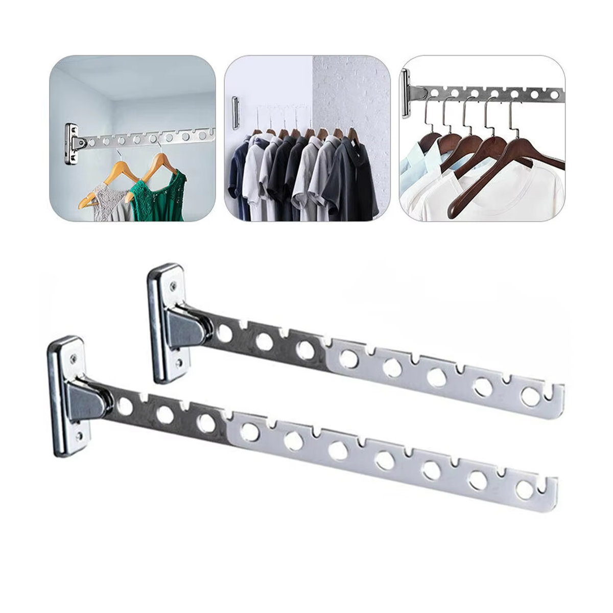 Wandmontierte Wandgarderobe aus Edelstahl mit 8 bis 10 Löchern als klappbarer Kleiderhaken und platzsparender Wäscheständer für deine Schrankaufbewahrung - Bild 5