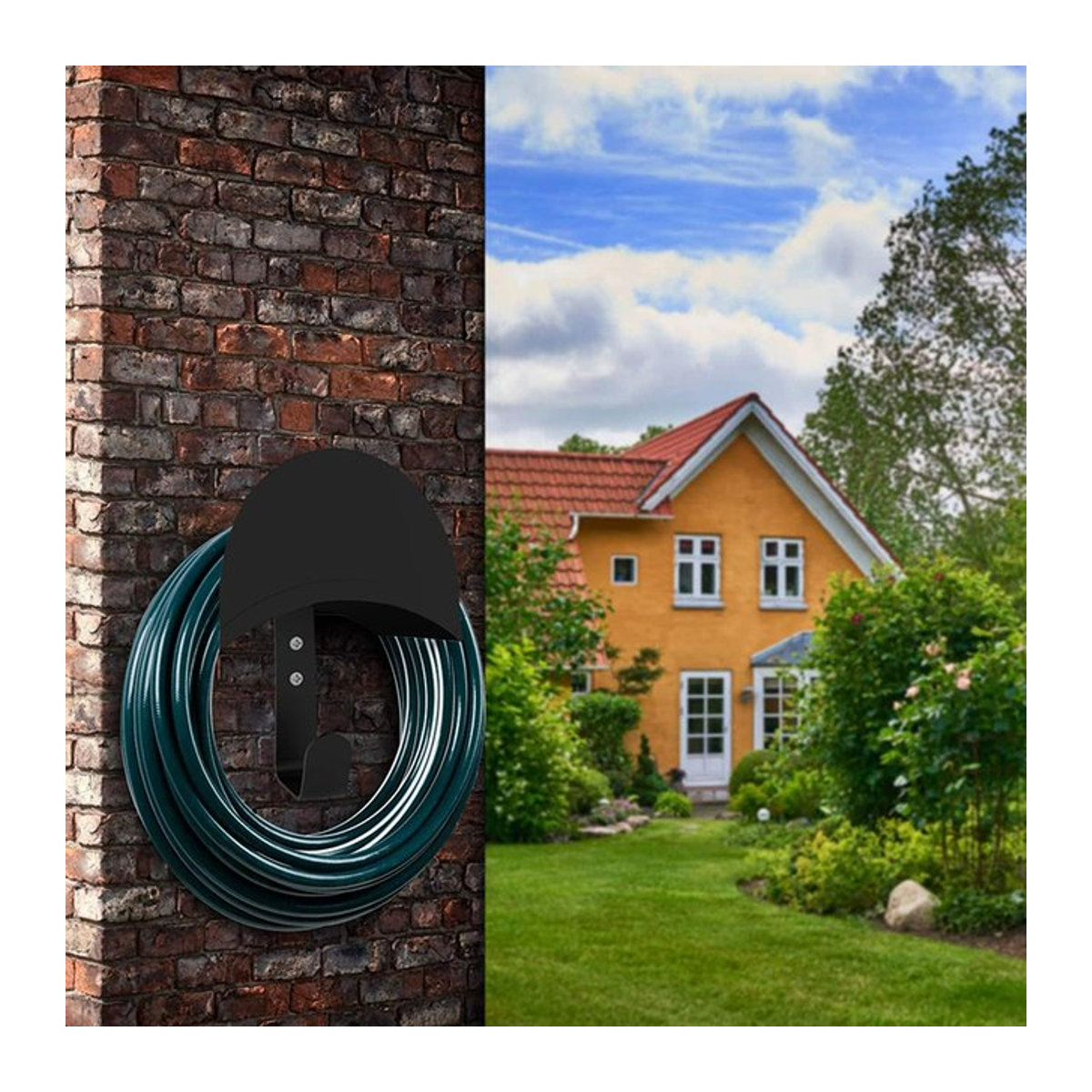 Wandmontierte Wasserschlauch-Halterung aus Metall für Garten und schwere Werkzeuge in Schwarz oder Grau - Bild 1