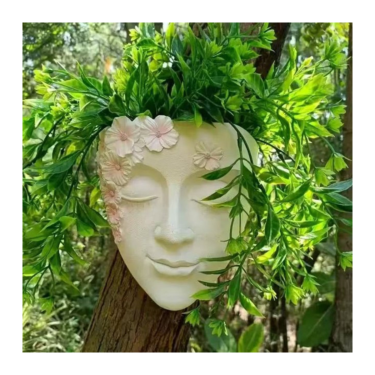Wandmontierter Blumentopf in Gesichtsform aus Kunstharz in Weiß für Sukkulenten und Garten-Dekoration - Bild 1