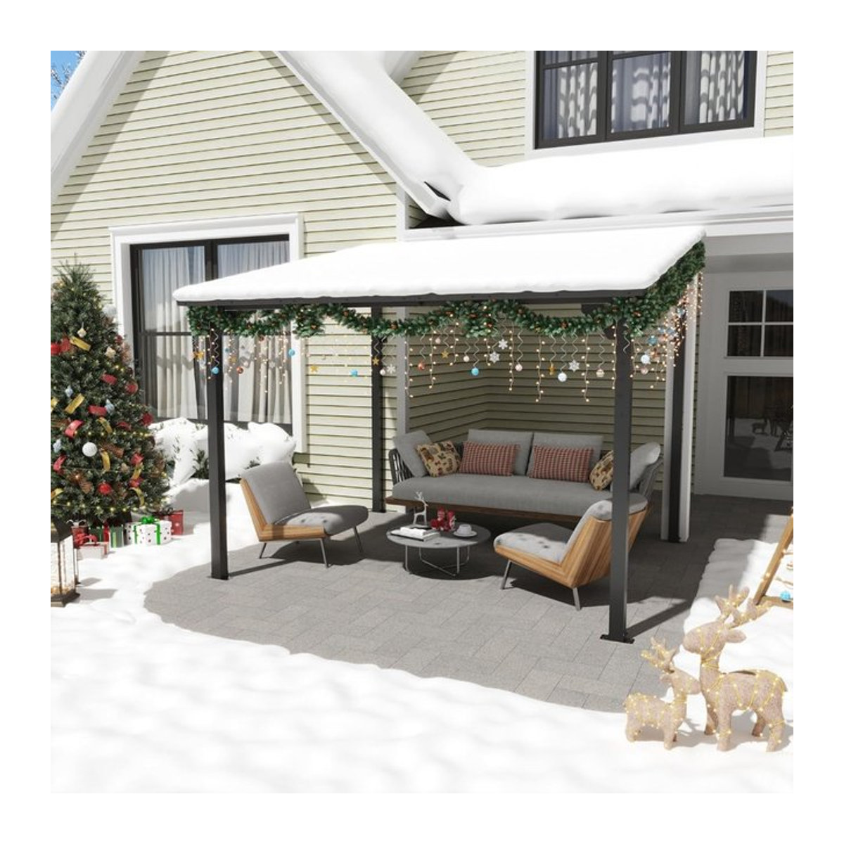 Wandmontierter Lean-to Pavillon mit festem Dach als Pergola für deine Terrasse und den Außenbereich - Bild 1