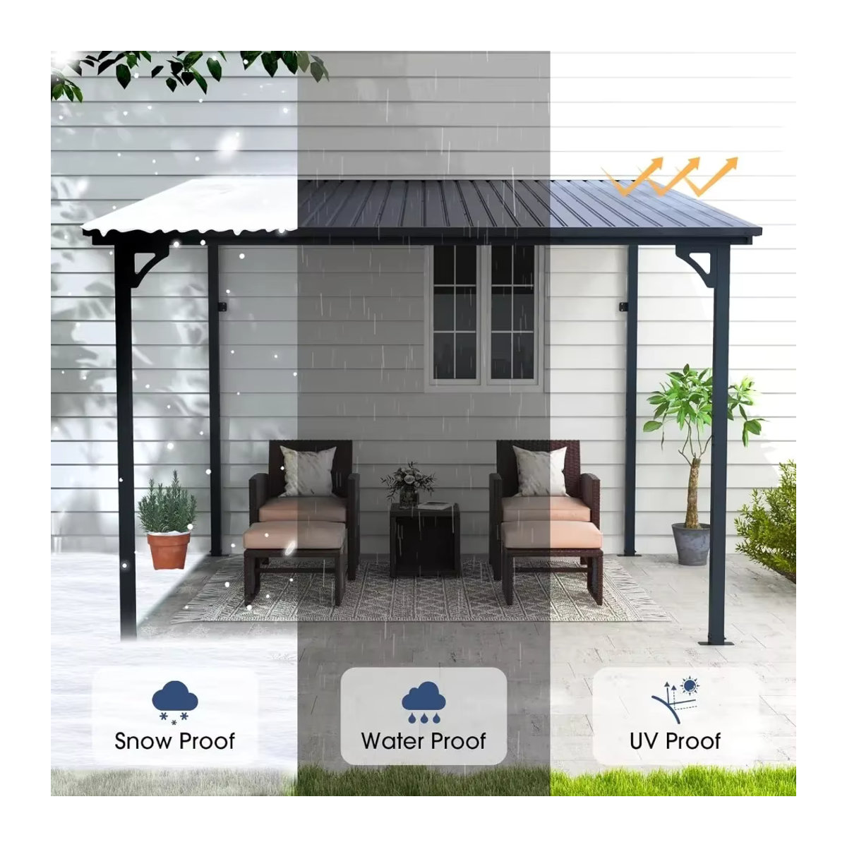 Wandmontierter Lean-to Pavillon mit festem Dach als Pergola für deine Terrasse und den Außenbereich - Bild 3