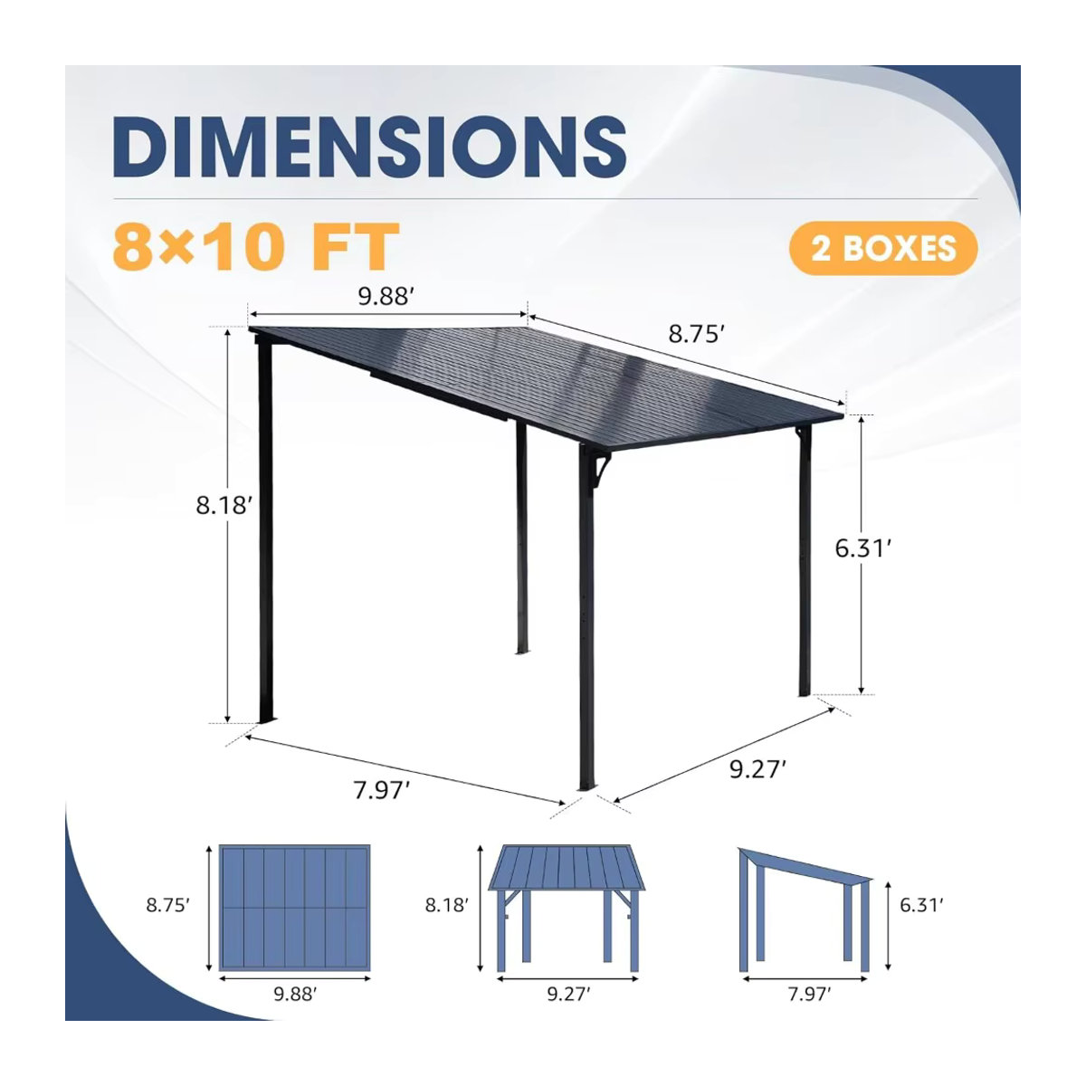 Wandmontierter Lean-to Pavillon mit festem Dach als Pergola für deine Terrasse und den Außenbereich - Bild 4