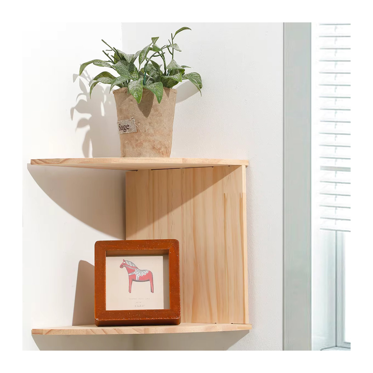 Wandmontiertes Eckregal aus PVC und Holz in Burlywood Natur für Boho und Skandinavischen Stil - Bild 1