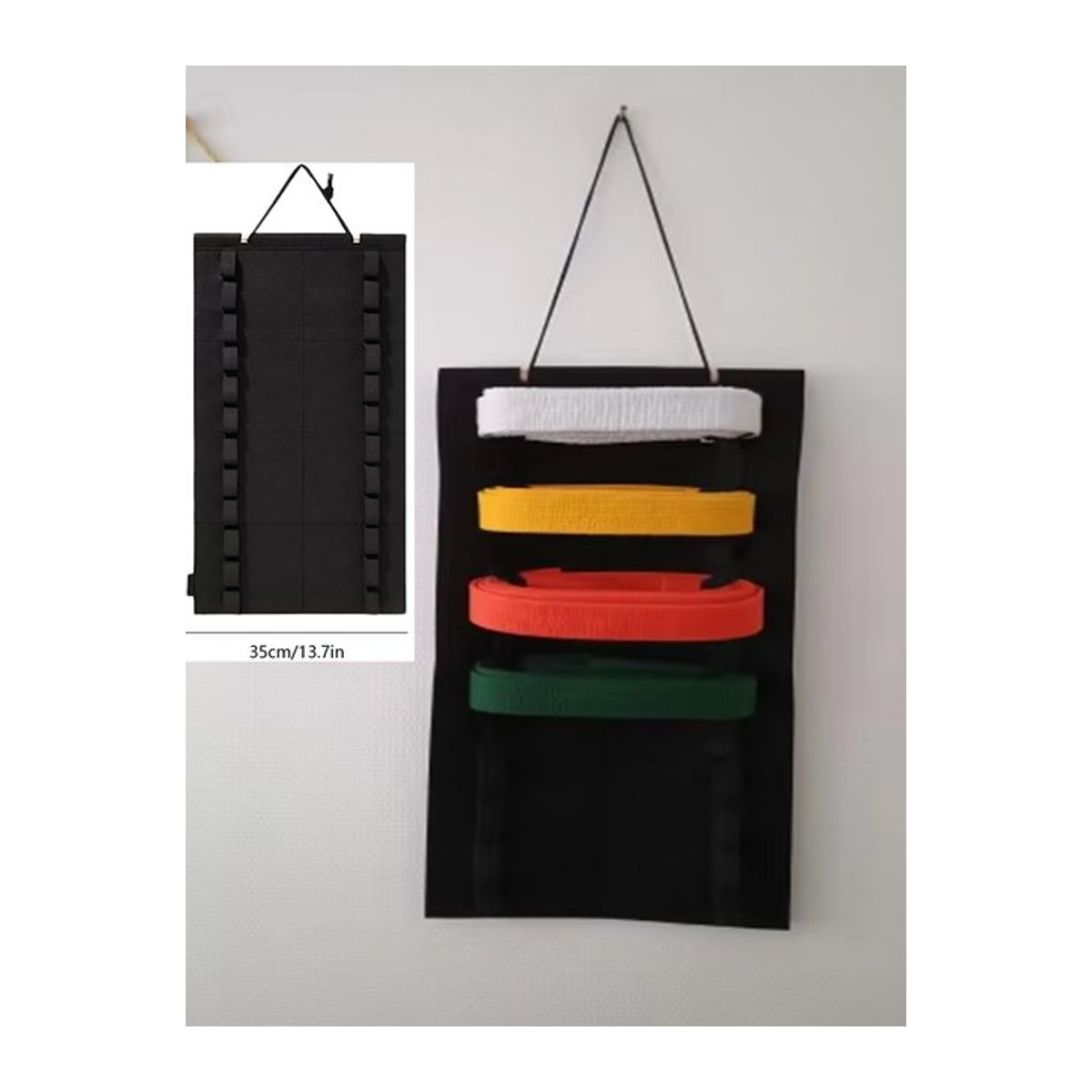 Wandmontiertes Kampfsport-Gürtel-Display in Schwarz für bis zu 12 Taekwondo- und Karate-Gürtel als minimalistischer Organizer - Bild 1