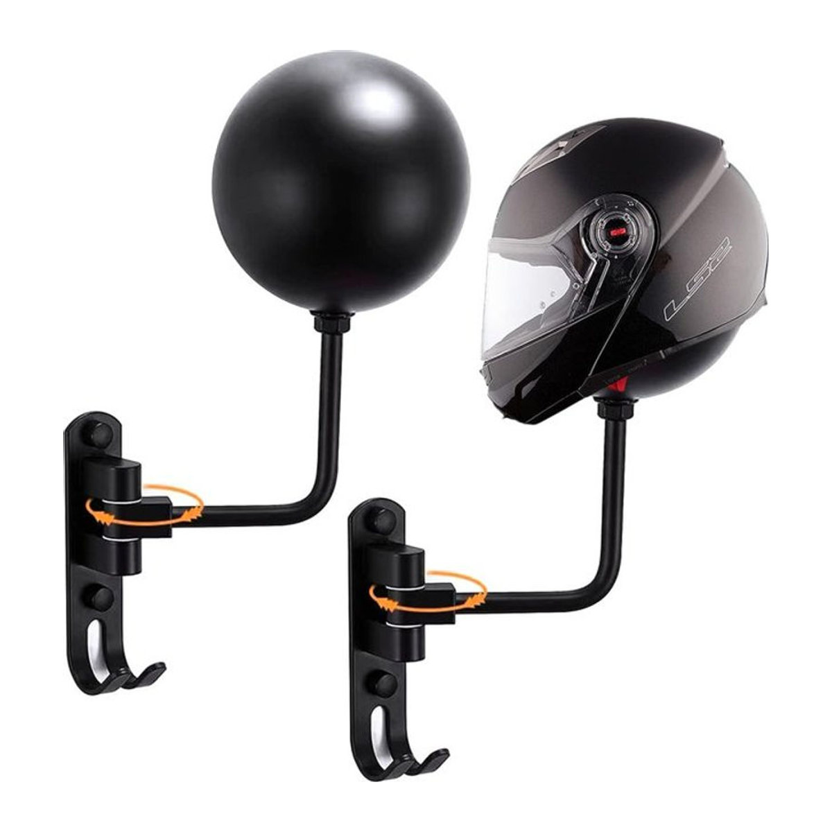 Wandmontiertes Metall-Regal in Schwarz mit 180 Grad drehbaren Haken als minimalistischer Mehrzweck-Ausstellungsständer für Helme und Handtaschen - Bild 1