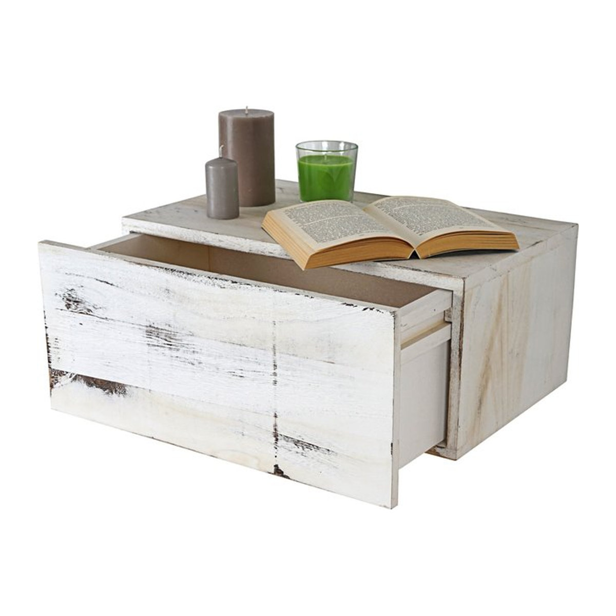 Wandregal Arlon mit Schubladen im Shabby-Look Vintage in Weiß, B/T/H: 46 x 21 x 30 cm - Bild 1