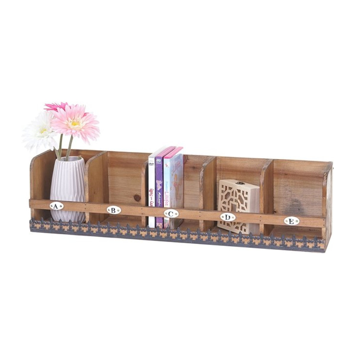 Wandregal MCW-A43 aus massivem Tannenholz in Braun im Vintage Shabby-Look, B: 71 cm, T: 18 cm, H: 16 cm - Bild 1